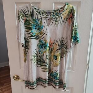 JM COLLEVTIONS SHIRT TUNIC TOP SZ XV TROPICAL BEADED PATTERN